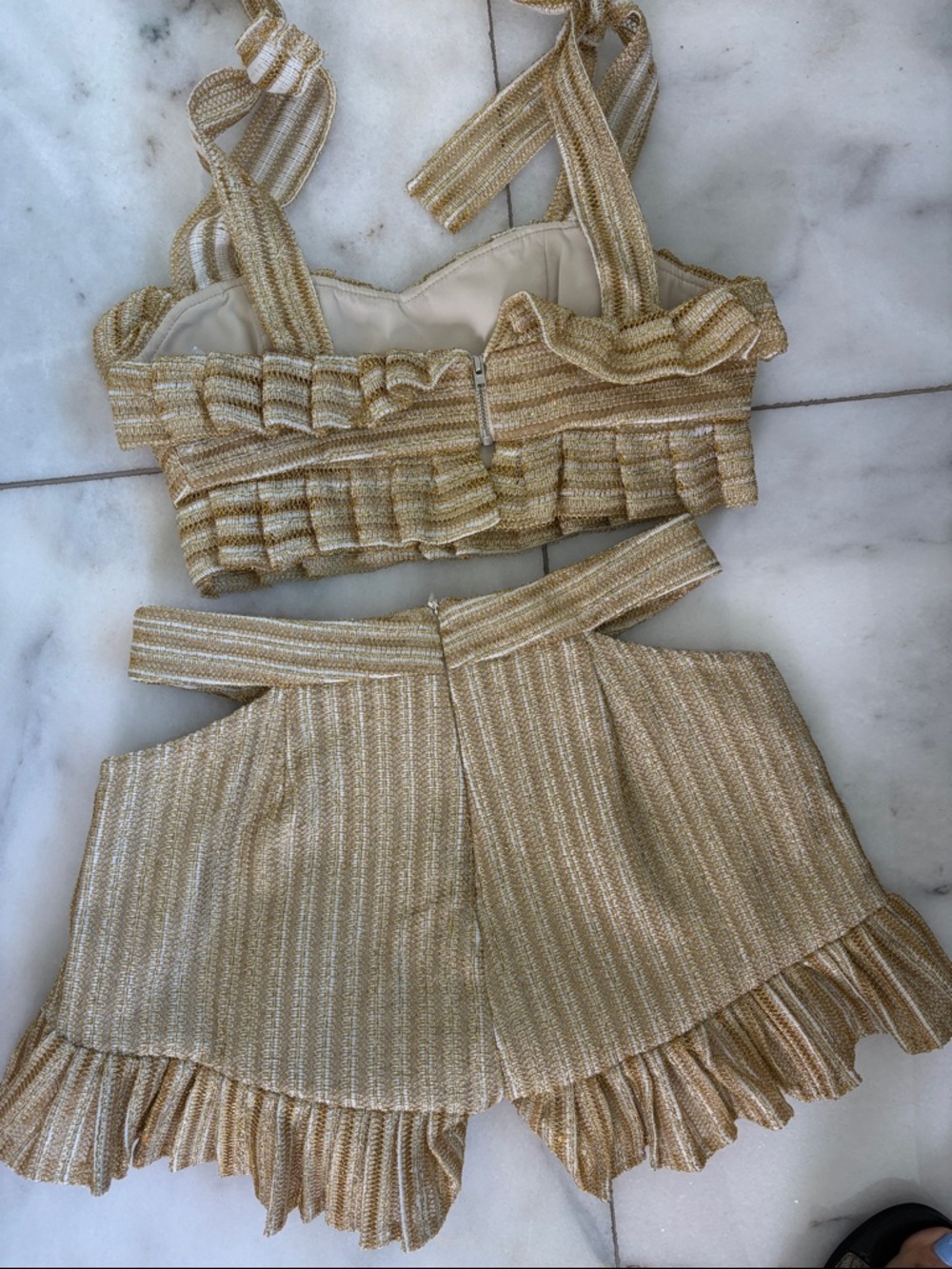Patbo gold Metallic Ruffle Two-Piece Crop Top & Shorts Set - Picture 6 of 6